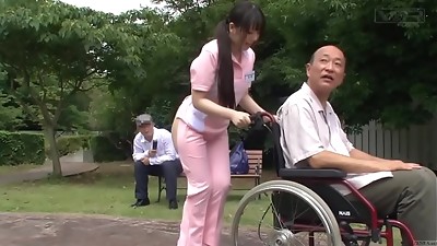 Subtitled bizarre Chinese half naked caregiver outdoors
