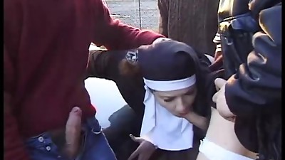 Jessica Rizzo nun clothed group banged by first-timer fuckers