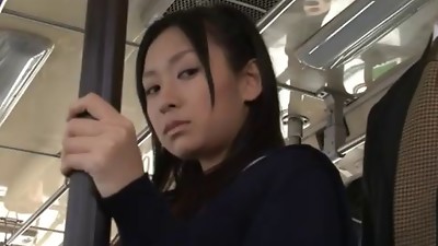 Japanese stunner yelling while getting boinked hardcore in bus