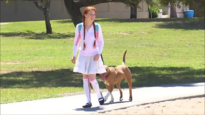 Redhead sweetie goes outdoors only to play around with her personal parts