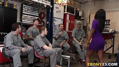 Horny Mechanics Gangbang Dark-hued Bellah Dahl