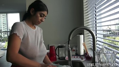 Violet Myers Sexy Dishwashing Spycam Time