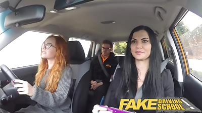 Fake Driving School readhead teen lets busty examiner have her way