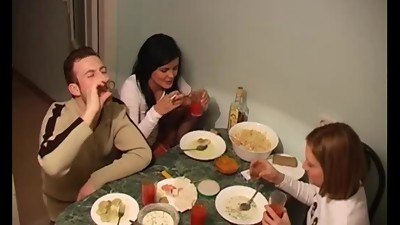 Amateur Russian Couple Make Love At The Kitchen After Swallowing