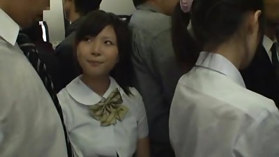 Japanese student gets naughty with a stranger in a bus