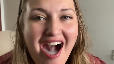 Wifey Guzzles Spunk with a Smile.  Deepthroat Blowjob, swallow with a smile!