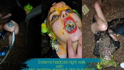 Extreme hardcore night walk with piss, enema, prolapse and dirty abjection