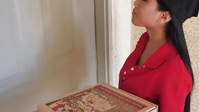 Pizza Delivery Japanese Princess Gets Stuck In The Window & She Has To Suck 2 Unhelpful Dicks - TeamSkeet