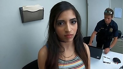 Screw the Cops - Cuffed Latina Teen Fucks Two Cops