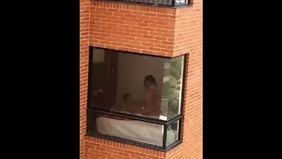 Hot college couple Caught! Fucking through dorm window